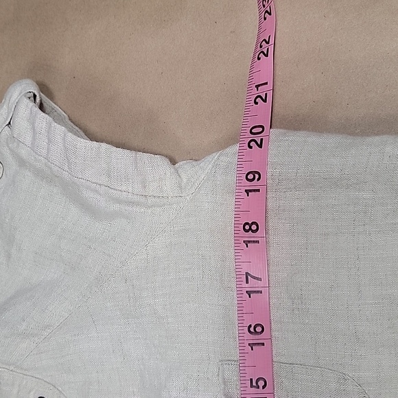 Style & Co Size 10 Oatmeal Colored 100% Linen Studded Neckline Short Sleeve Top - Picture 8 of 12